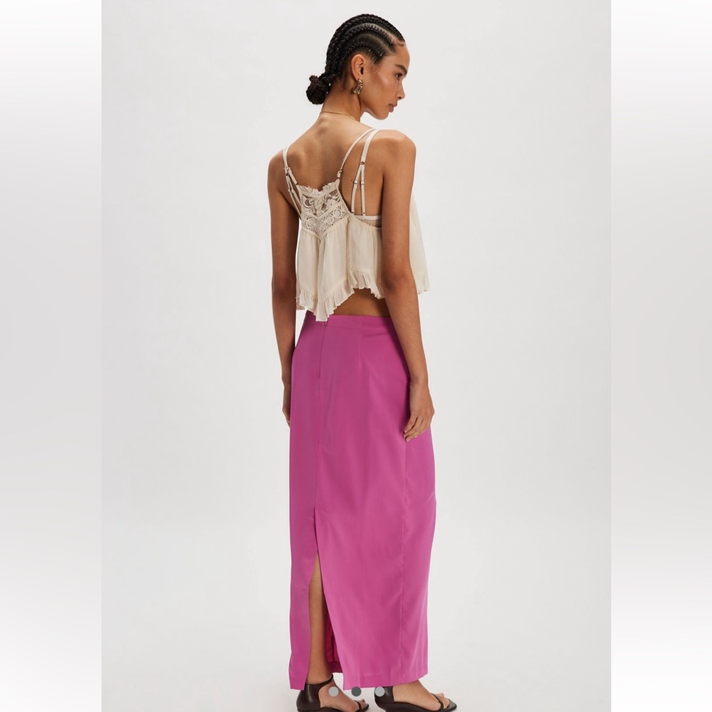 Free People Pink Satin Column  Maxi Skirt Sz- 6
